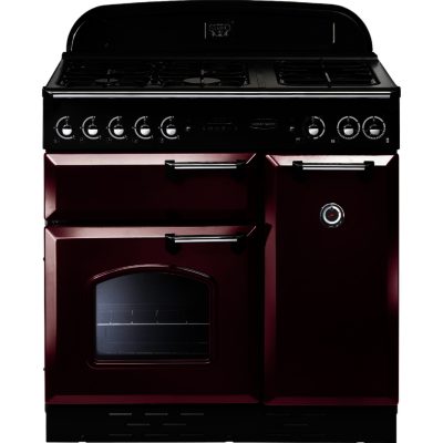 Rangemaster Classic 90 Dual Fuel with FSD - 84830 Range Cooker in Cranberry with  Chrome Trim